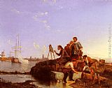 Famous Shipping Paintings - Artist at his Easel with Shipping beyond